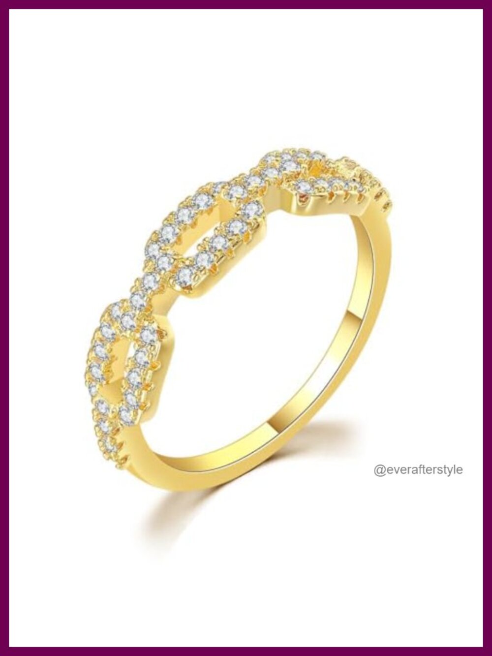 Cuban Link Chain Band Ring 18K Gold Plated Cubic Zirconia Stackable Statement